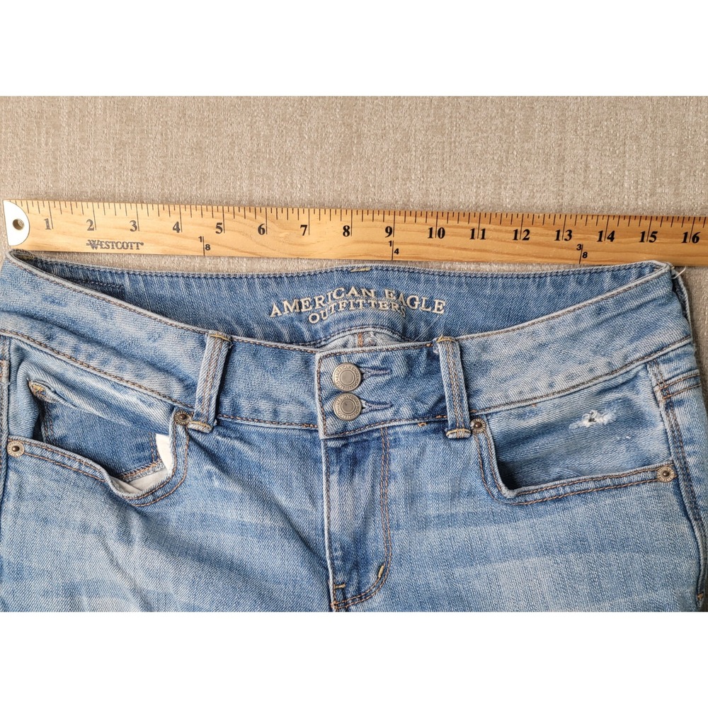 American Eagle Artist Crop Women Blue Distressed Stretch Denim Jeans 10 - Picture 8 of 12